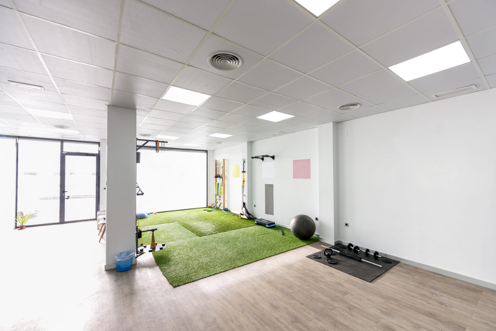 Interior of physiotherapy clinic with equipment for rehabilitation. Physical therapy center.